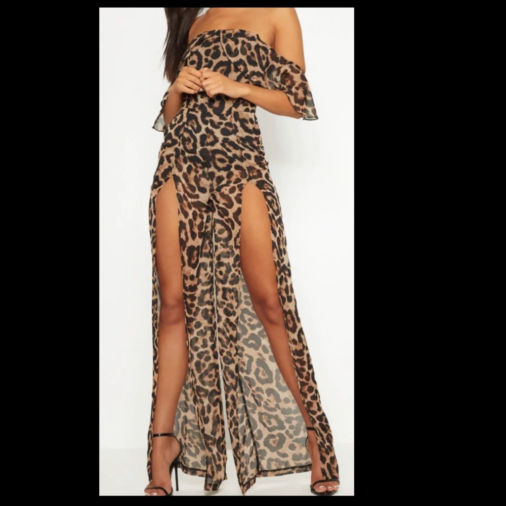 Leopard off the shoulder jumpsuit